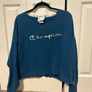 Champion Women's Teal Crop Sweatshirt